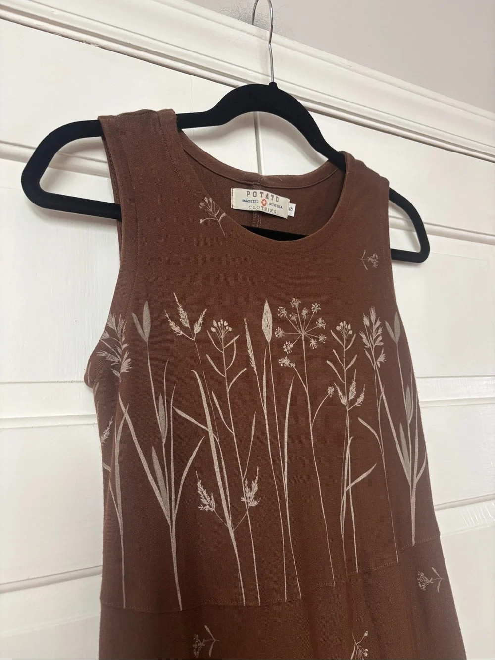 Vintage Potato Clothing Brown Maxi Dress Matchin Cardigan Cottagecore Size Small